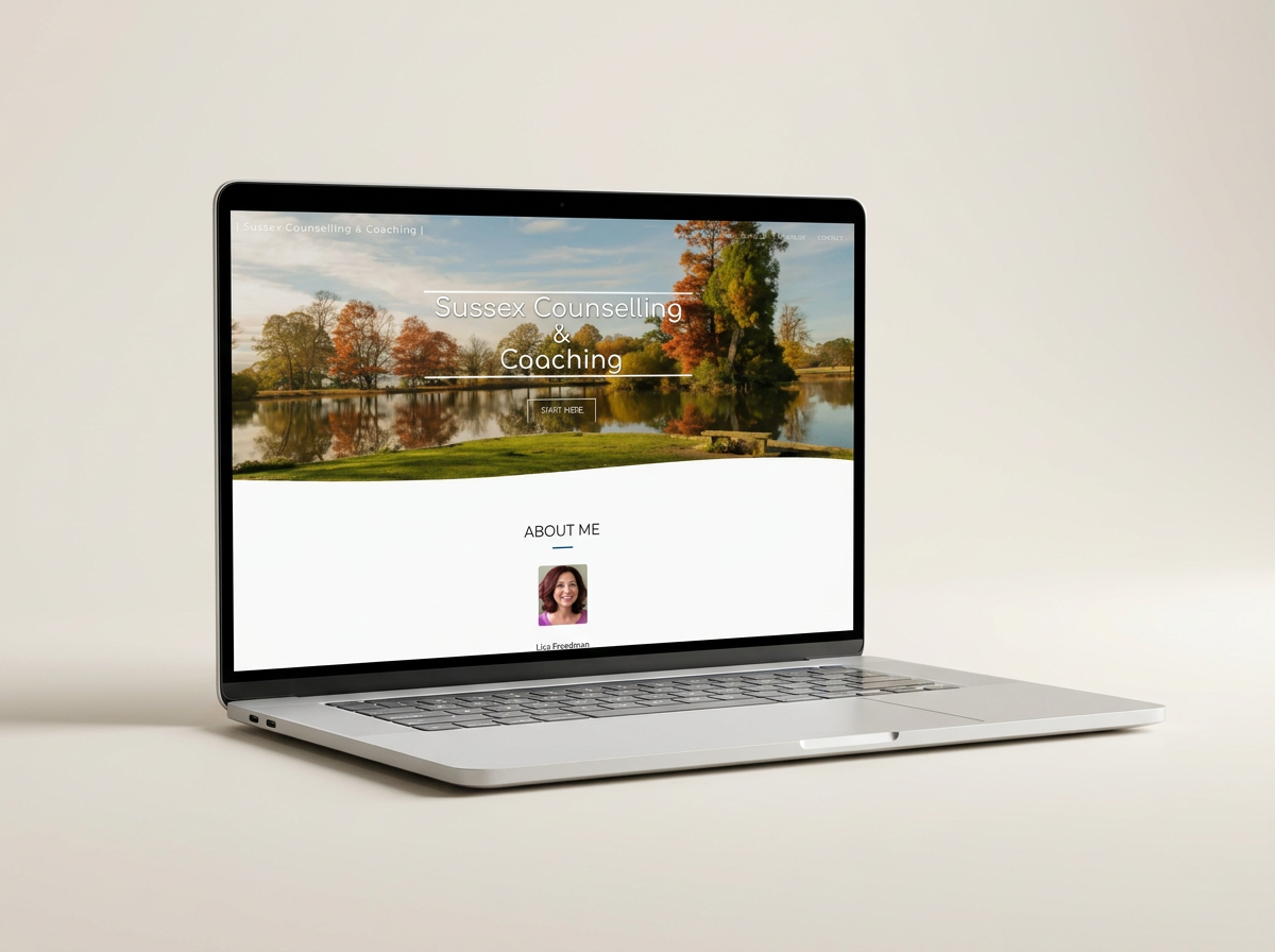 Sussex Counselling & Coaching website shown on a laptop
