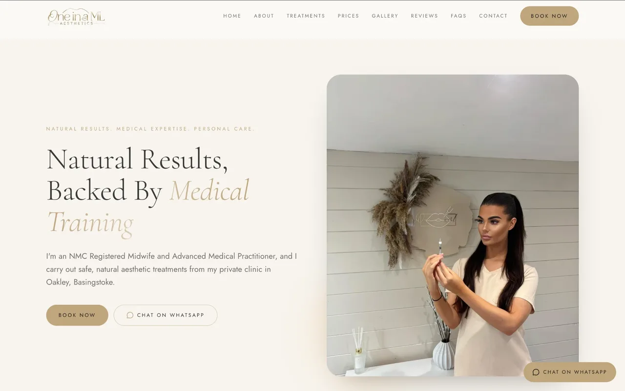 One in a ML Aesthetics website with online booking