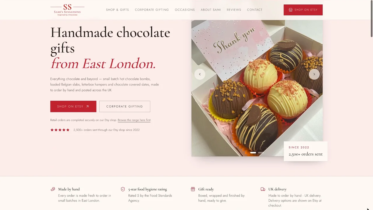 Sami's Sensations website homepage designed by JB Digital