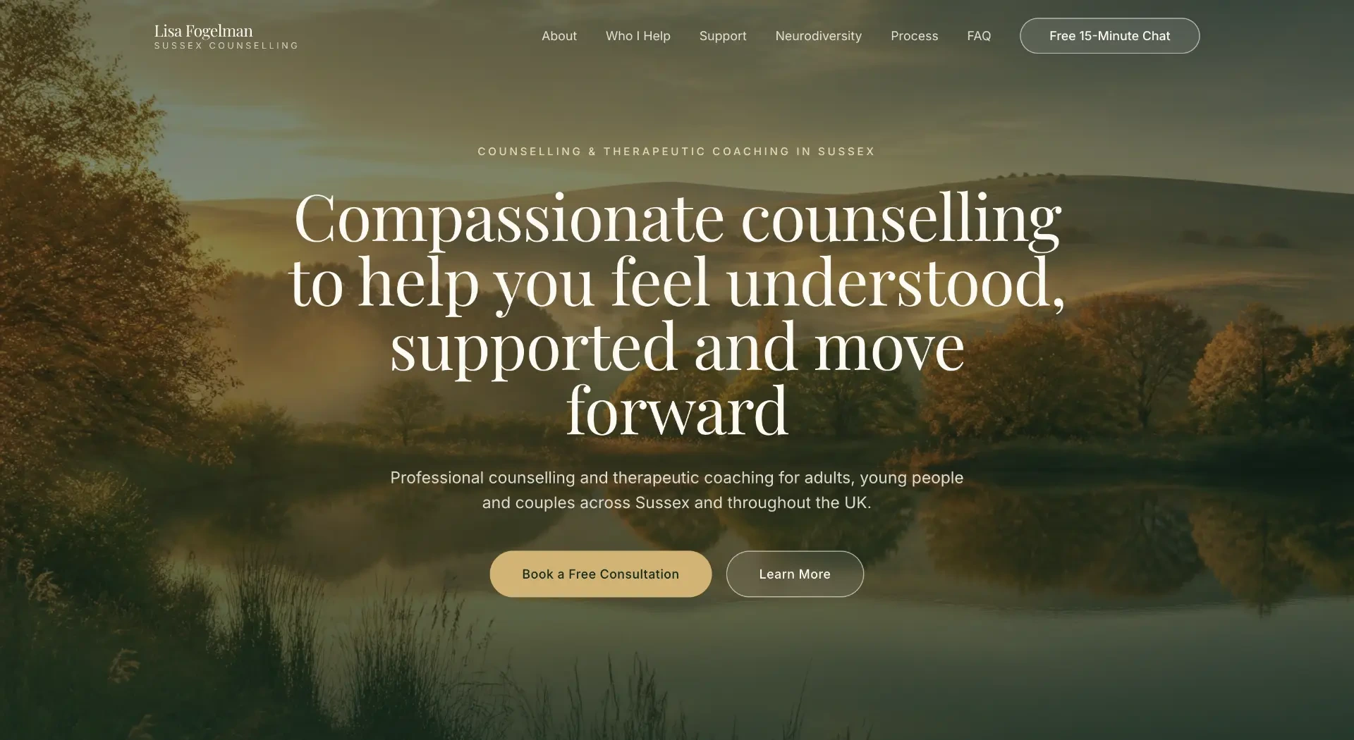Redesigned Sussex Counselling & Coaching website homepage